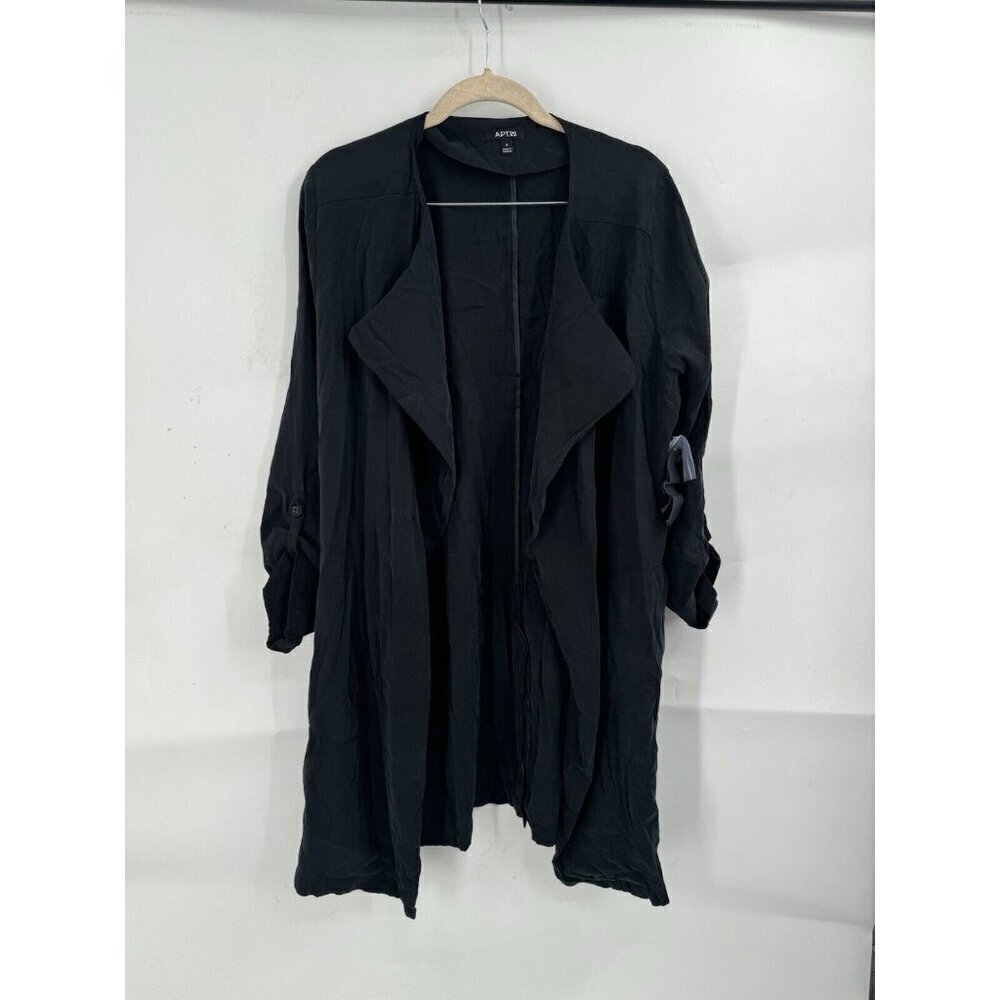 Apt.9 Waterfall Drape Trench Coat Women Medium‎ Black Flaw NEW Lightweight
